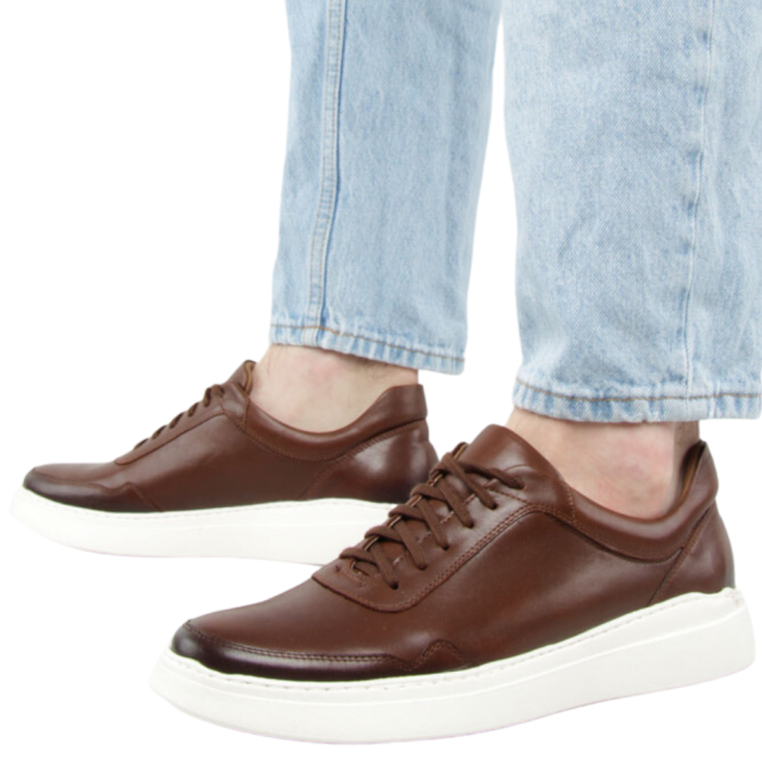 Brązowe trampki ze skóry licowej