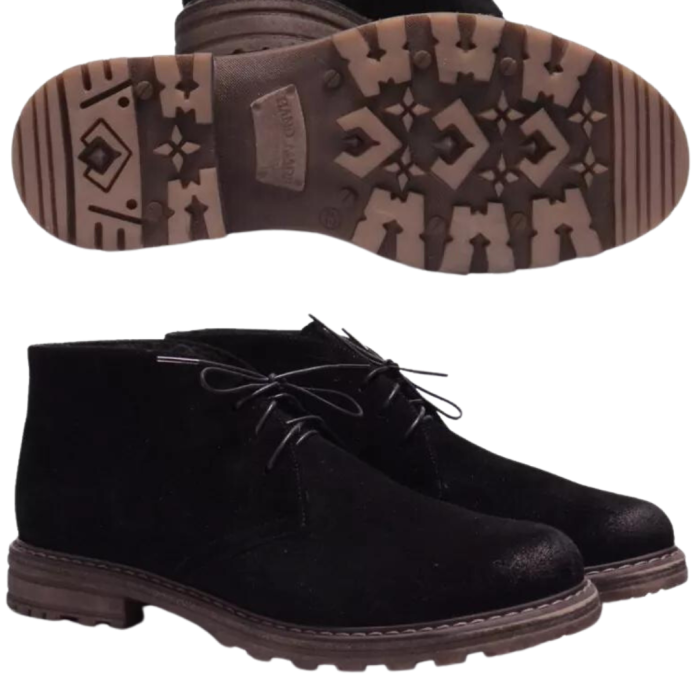 Czarne Kozaki Męskie skóra welurowa