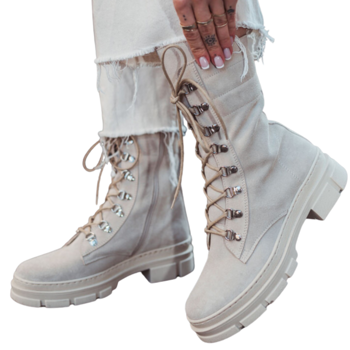 Beżowe botki ocieplane skóra zamszowa