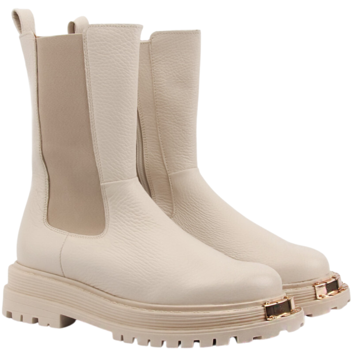 Beżowe botki skóra naturalna