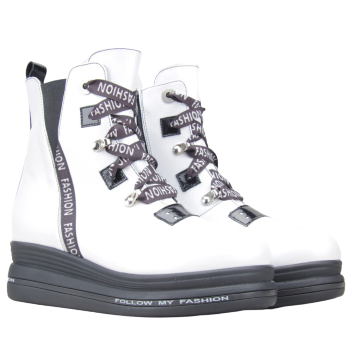 Białe Botki ocieplane platforma 4 cm skórzane