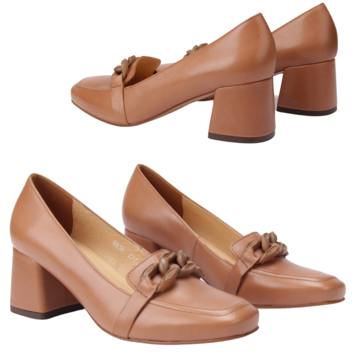 Red moccasins with chain heel