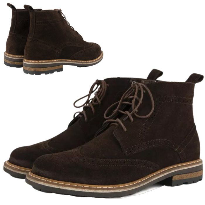 Brązowe Kozaki Męskie skóra welurowa