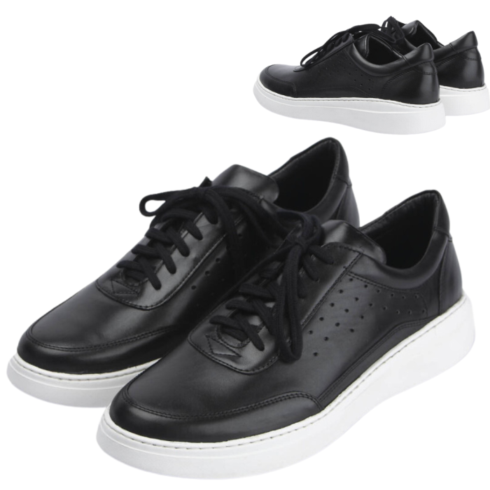 Black leather sneakers
