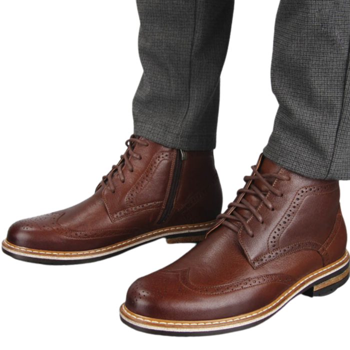 Brązowe Kozaki Męskie skóra licowa