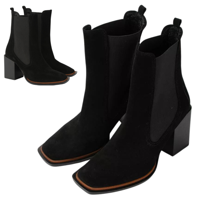 Czarne botki na obcasie ze skóry nubukowej BOTIMO