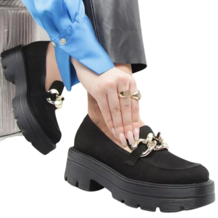 Czarne mokasyny ze skóry nubukowej na 2,5 cm platf