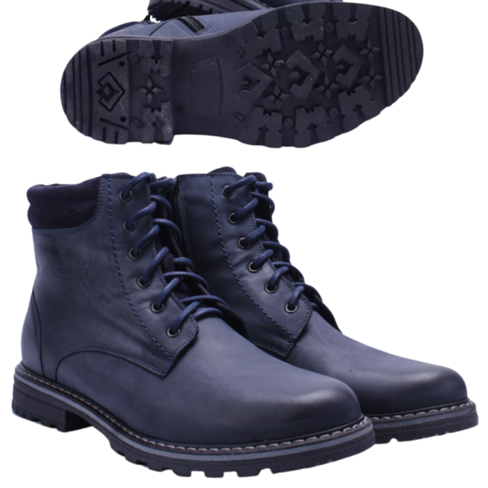 Granatowe Kozaki Męskie skóra nubukowa