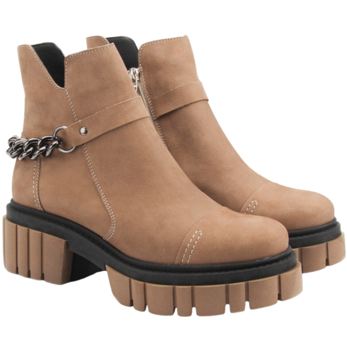 Brązowe botki skórzane na platformie BOTIMO