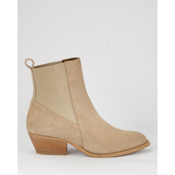 Beige classic leather boots with low heel