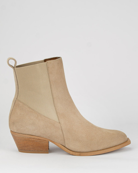 Beige classic leather boots with low heel