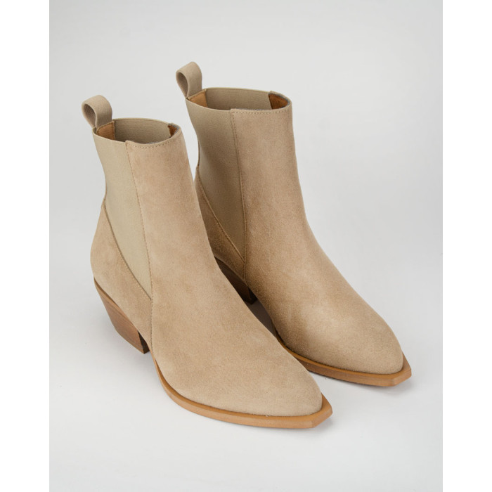 Beige classic leather boots with low heel