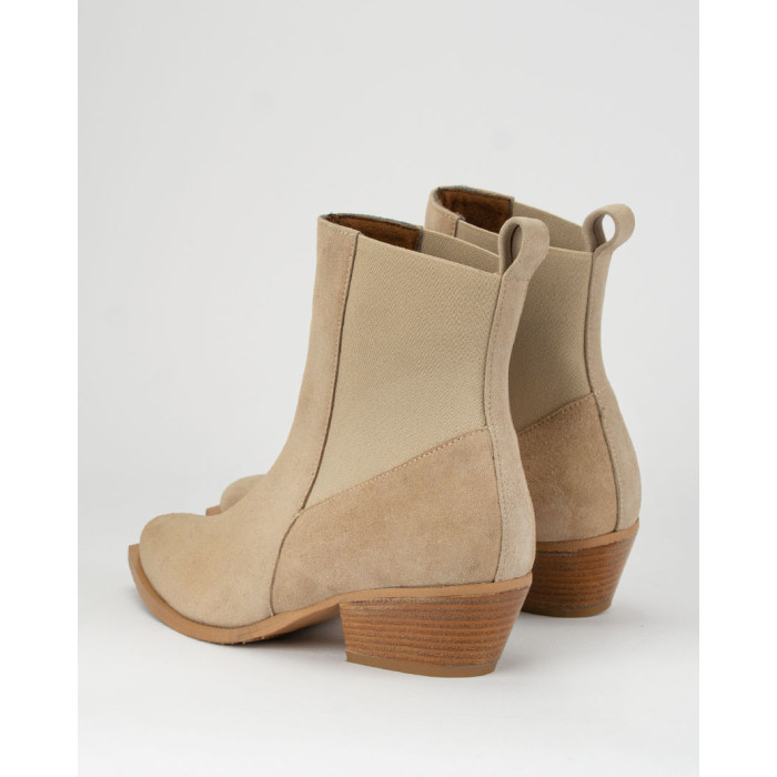 Beige classic leather boots with low heel
