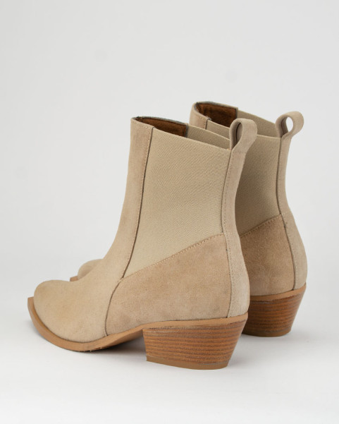 Beige classic leather boots with low heel