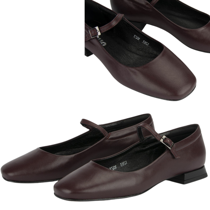 Maroon leather ballerinas with buckle closure