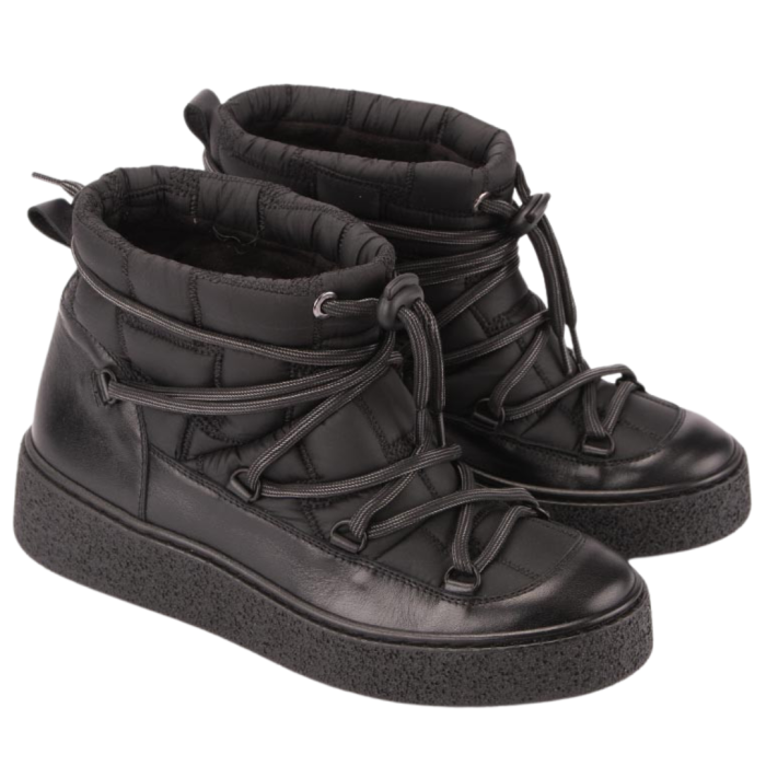 Czarne śniegowce ocieplane skóra łączona