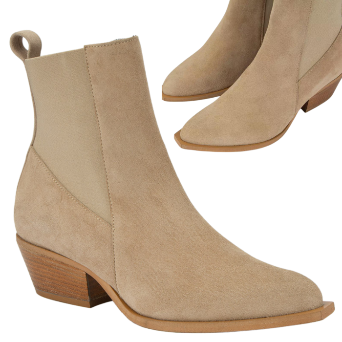 Beige classic leather boots with low heel