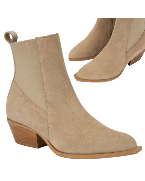 Beige classic leather boots with low heel