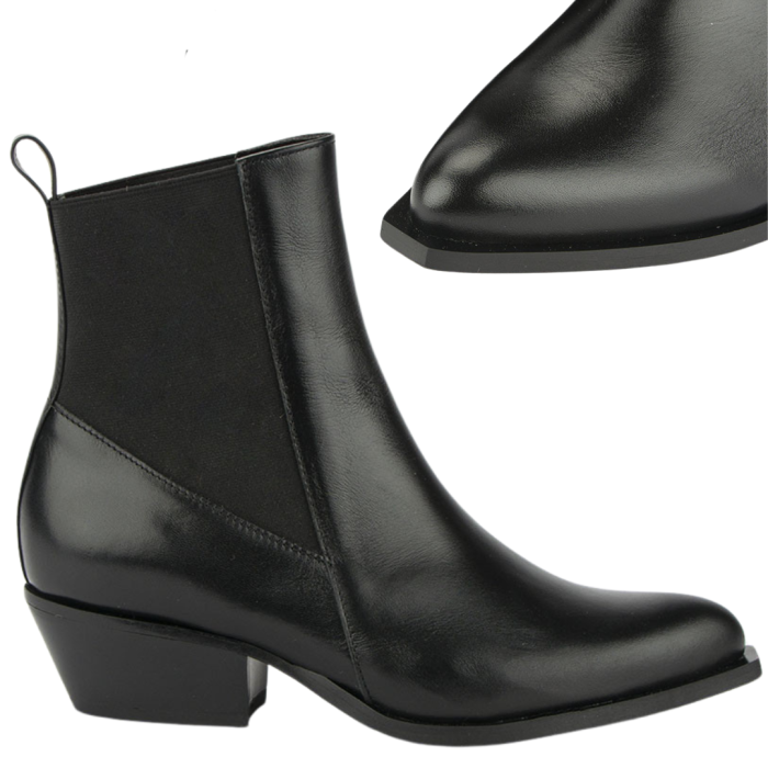 Black classic leather boots with low heel