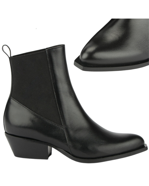 Black classic leather boots with low heel