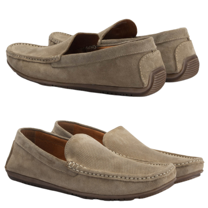 Beige men's moccasins velour leather