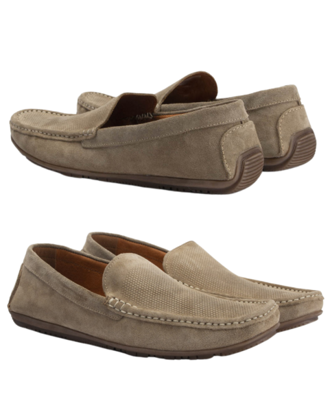 Beige men's moccasins velour leather