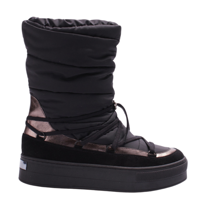 Czarne śniegowce ocieplane skóra łączona
