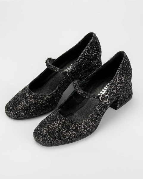 Black glitter pumps with...