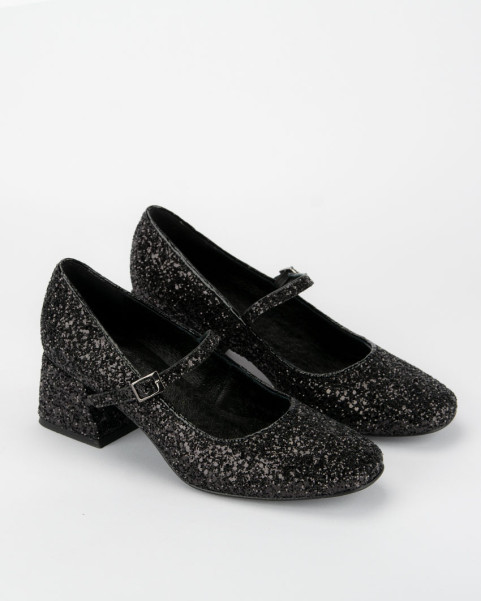 Black glitter pumps with 4.5 cm heel