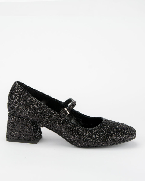 Black glitter pumps with 4.5 cm heel