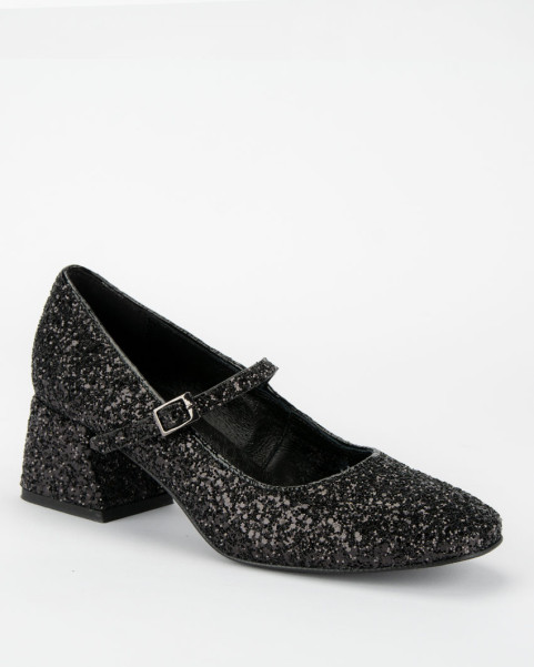 Black glitter pumps with...