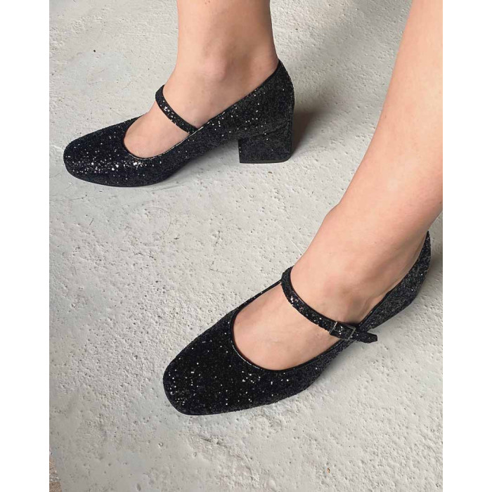 Black glitter pumps with 4.5 cm heel