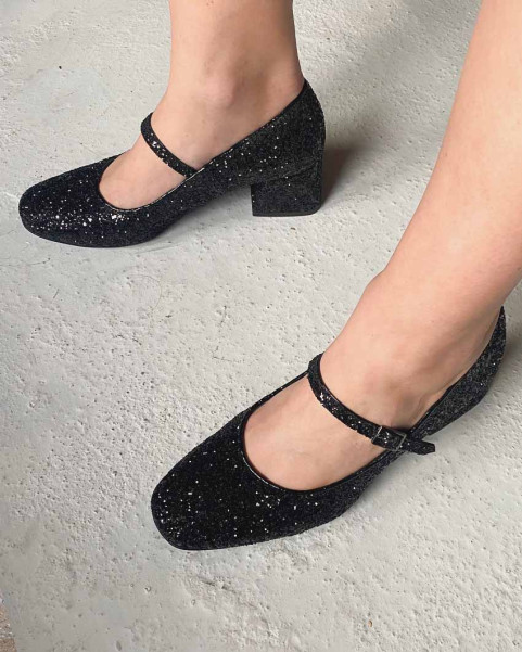 Black glitter pumps with 4.5 cm heel