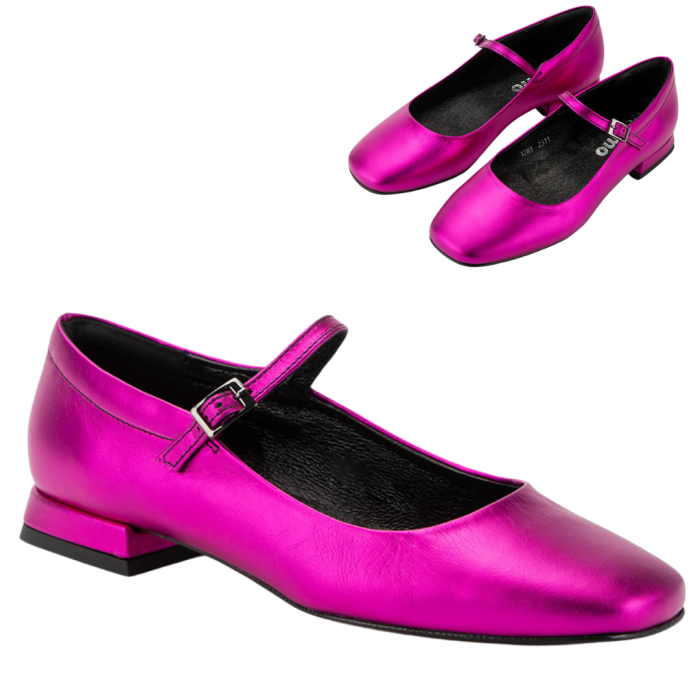 Metallic pink ballerinas with buckle closure