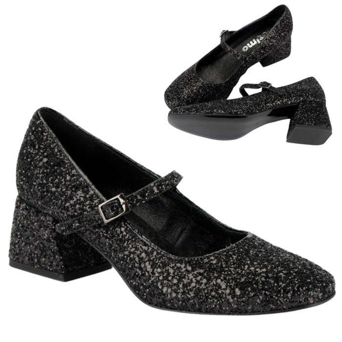 Black glitter pumps with 4.5 cm heel