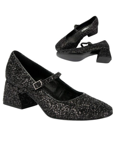 Black glitter pumps with 4.5 cm heel