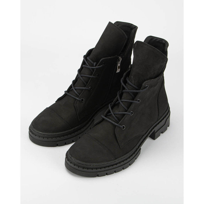Czarne botki ocieplane skóra nubuk