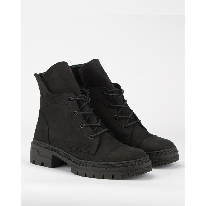 Czarne botki ocieplane skóra nubuk