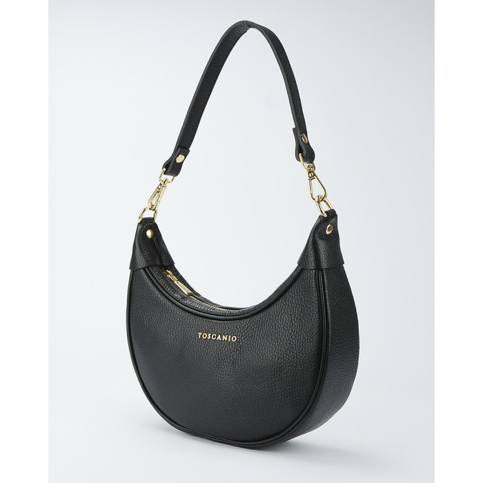 Black genuine leather horseshoe bag