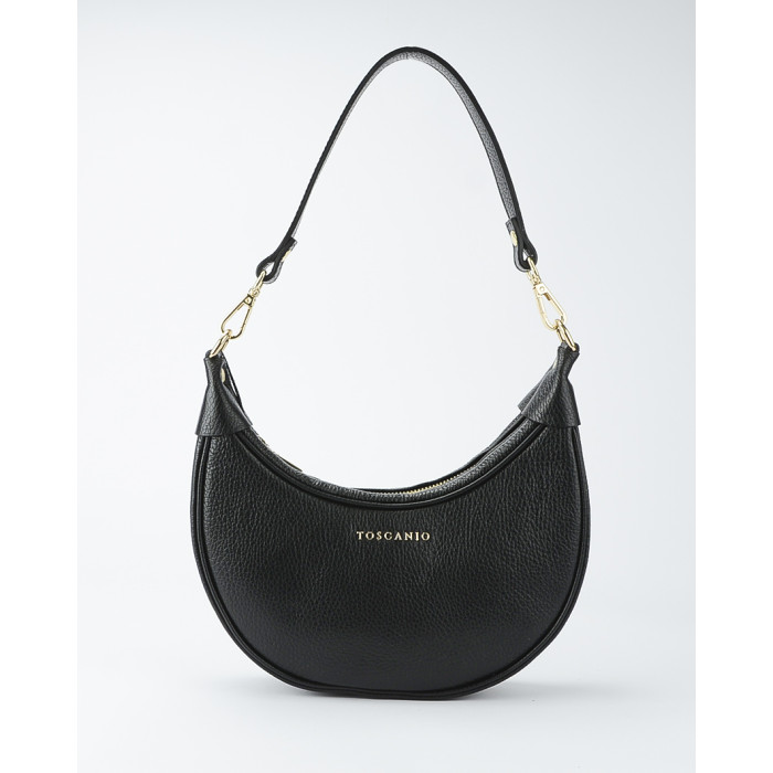 Black genuine leather horseshoe bag