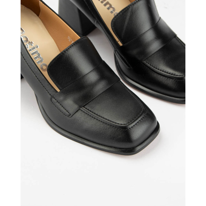 Czarne czółenka skórzane na 6cm klocku