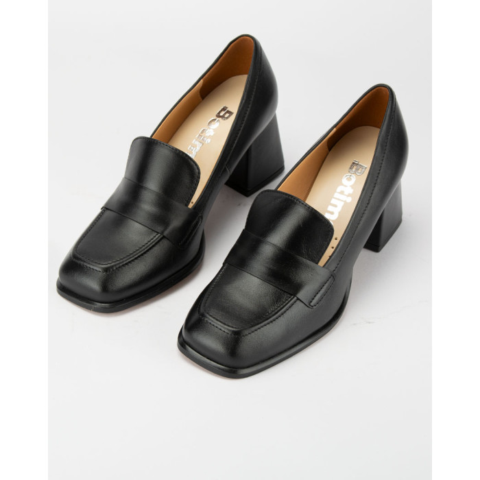 Czarne czółenka skórzane na 6cm klocku