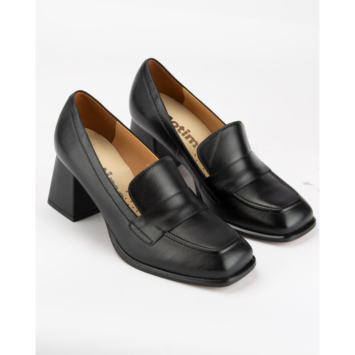 Czarne czółenka skórzane na 6cm klocku