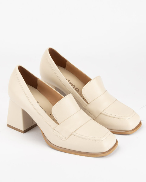 Beige leather pumps with 6cm block heel