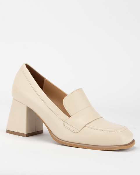 Beige leather pumps with...