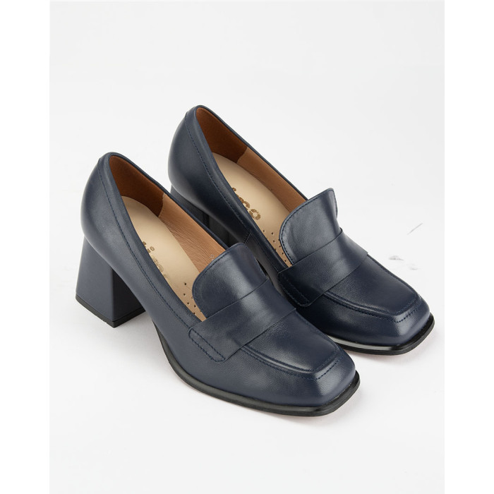 Granatowe czółenka skórzane na 6cm klocku