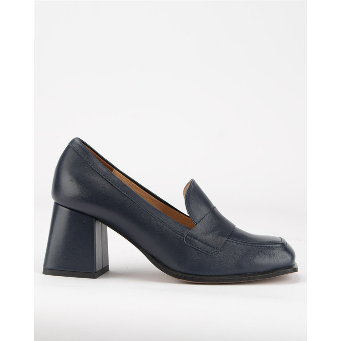 Granatowe czółenka skórzane na 6cm klocku
