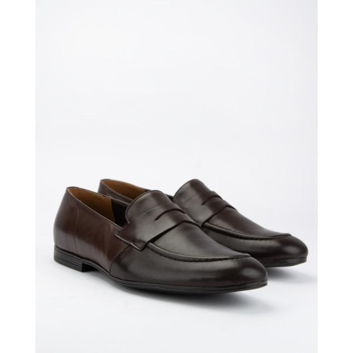 Brązowe mokasyny z gładkiej skóry licowej