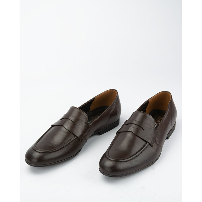 Brązowe mokasyny z gładkiej skóry licowej
