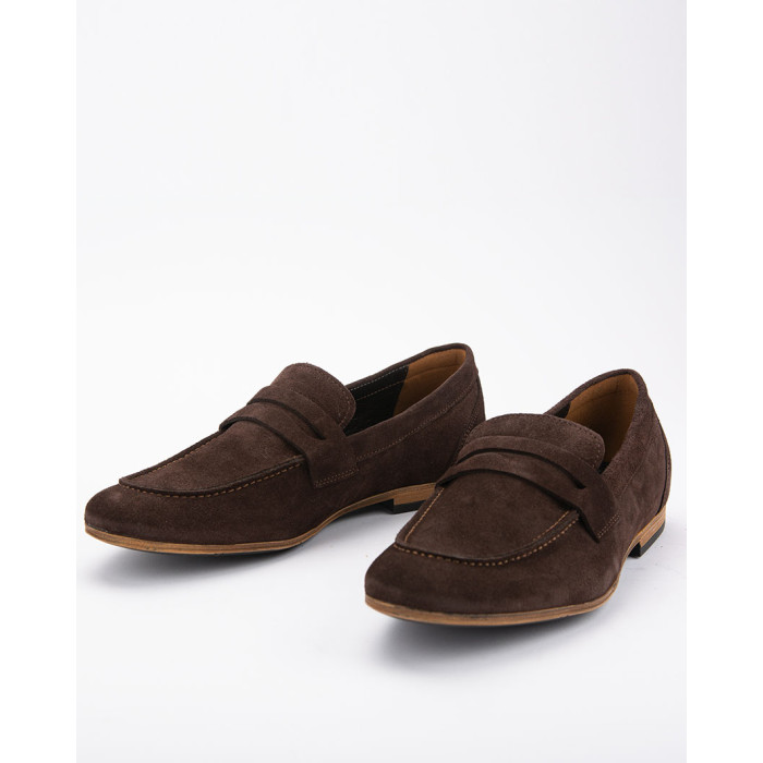 Brązowe mokasyny męskie skóra naturalna welur